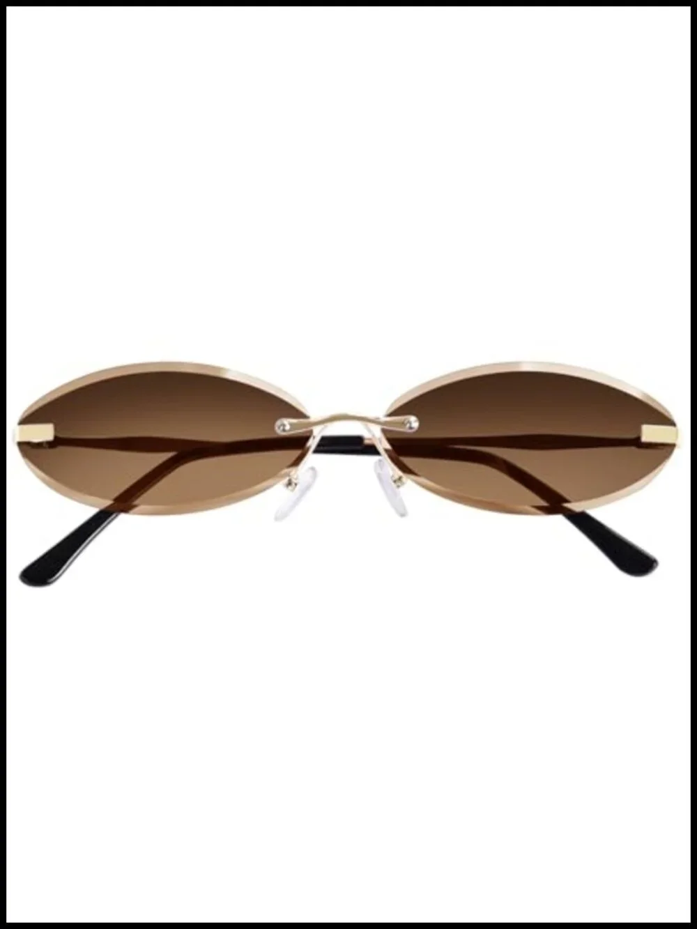 Rimless Oval Sunglasses with UV400 Protection Trendy Metal Frame